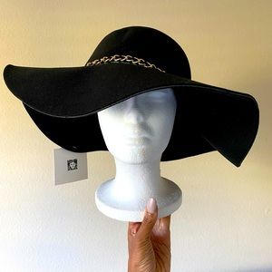 Ann Klein NEW Stylish Wide Brim Black Felt Hat